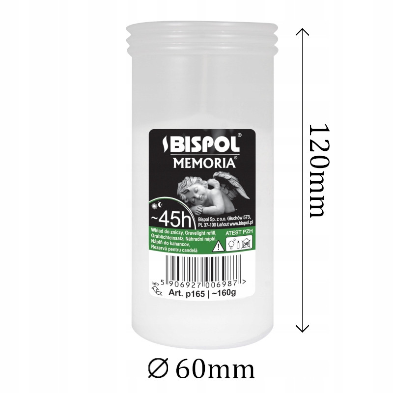 

Wkład do zniczy parafinowy Bispol P165 45h 1szt
