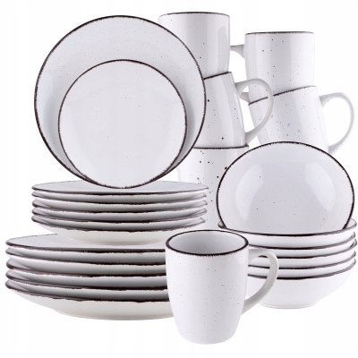 Obědový Komplet Kávový Servis Talíře Hrnky 24 Kusů Na 6 Os S Puntíky Boho