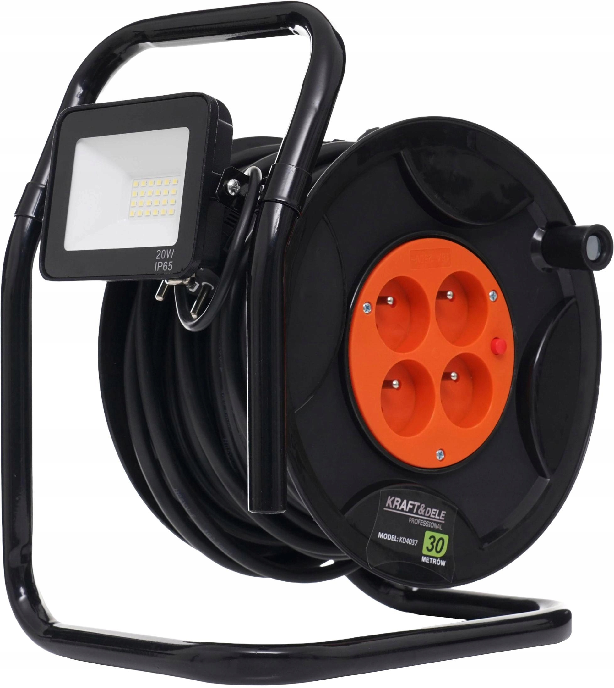 Prodlužovací Kabel Bubnový 30 m Kraft&dele KD4037 4 Zásuvky Led lampa 20W