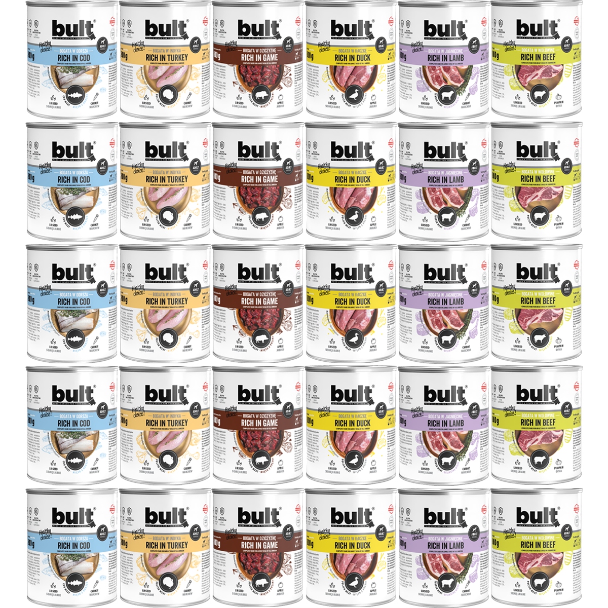 Levně Vlhké Krmivo Pro Psa Bult Plechovky Bohaté Na Chuť MIX Set 30x800g