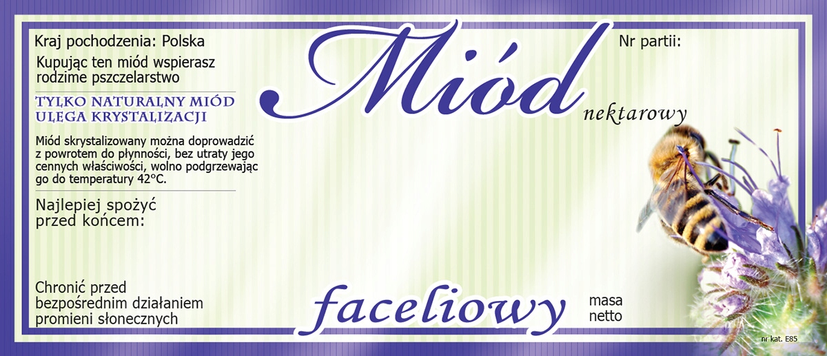 

Etykiety na Miód Faceliowy (100szt) wzór E85