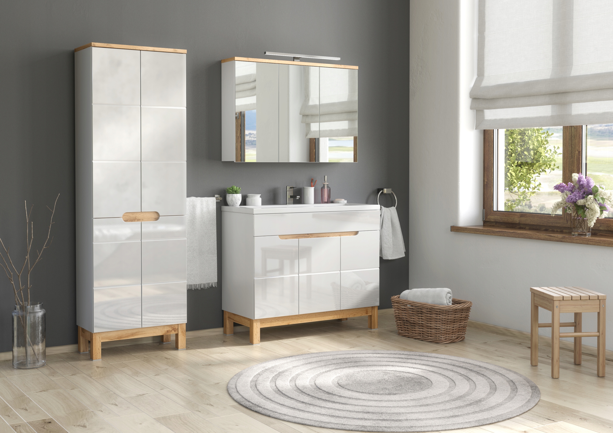 Skříňka se zrcadlem 100 cm, 3 dveře