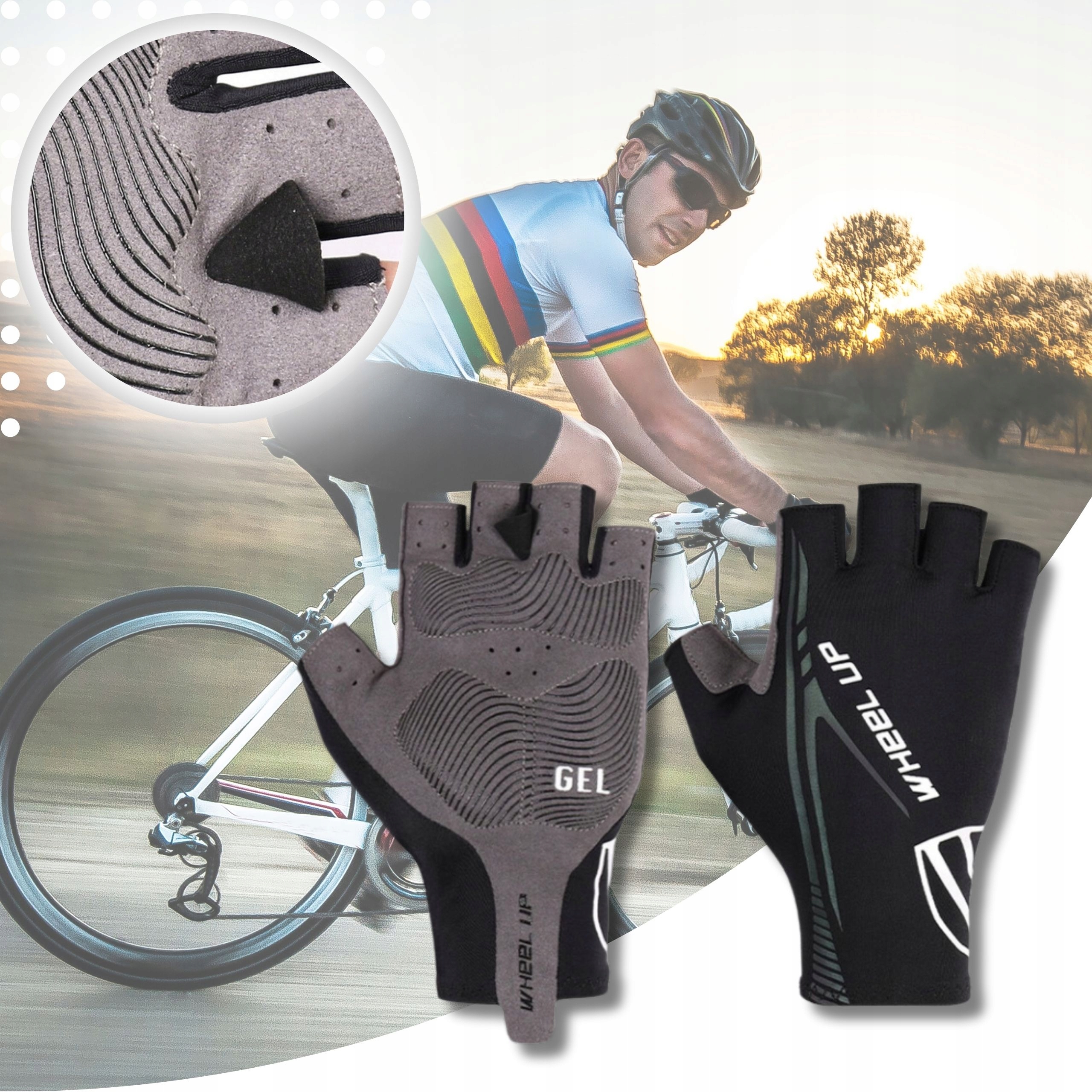 RĘKAWICZKI ROWEROWE MĘSKIE BEZ PALCÓW RĘKAWICZKI ROWEROWE ŻELOWE SPORTOWE L Płeć produkt uniseks