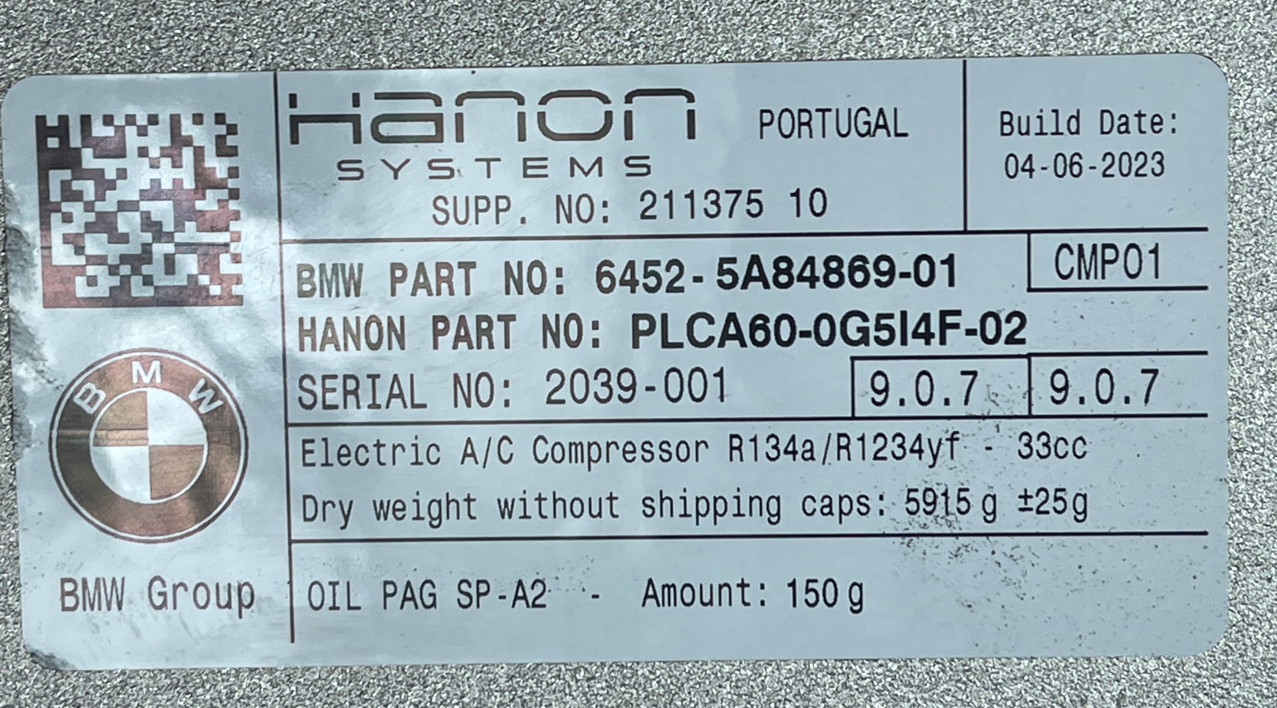 BMW U11 2022 - ACTIVE HYBRID compressor compressor; of the air conditioning 5A84869