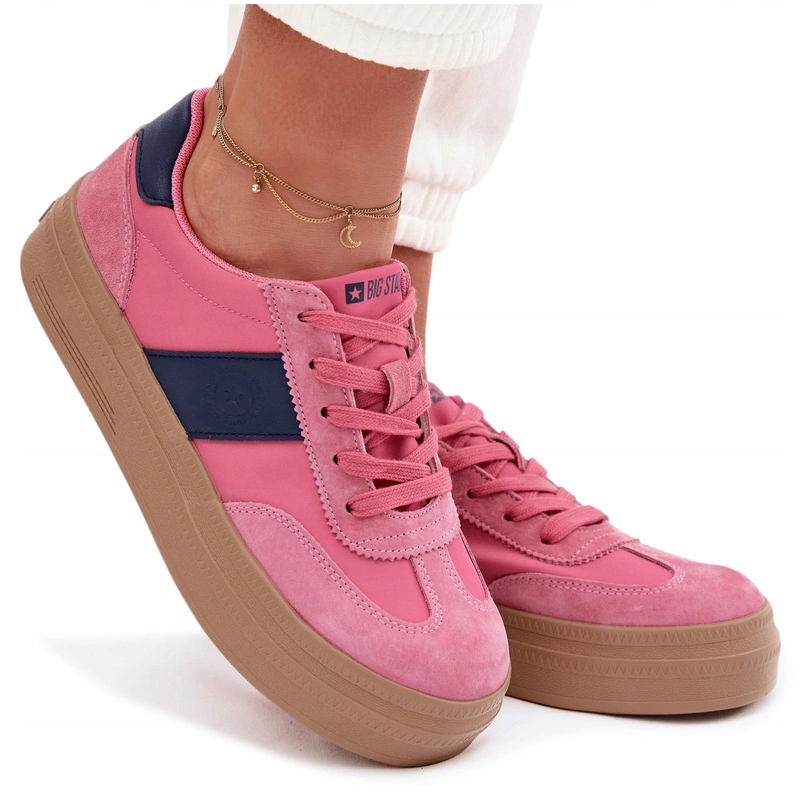 Dámské Nízké Semišové Tenisky Na Platformě, Pohodlné, Big Star, Růžové, Velikost 39
