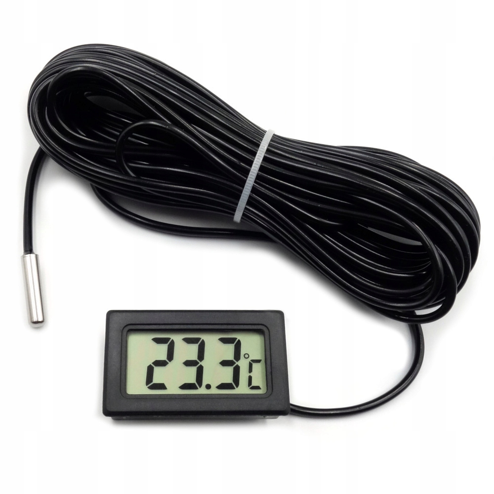 Termometr Panelowy Modułowy LCD Czarny Od -50°C Do 110°C Z Sondą Kabel 10m