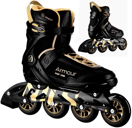 Kolečkové Brusle Ventilované Brusle 2v1 Černo Zlaté Velikost 44 Membrána Vložka 284MM