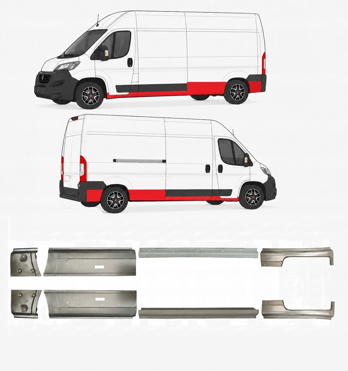 Boxer Ducato Jumper 2006- Long L3 Práh Reperaturka Blatník Sada 8ks