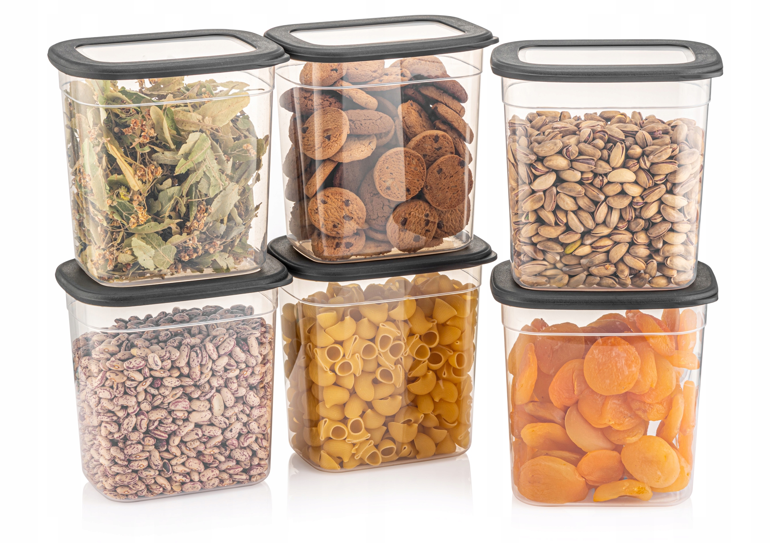 Cralex Tosca Pojemniki na żywność prostokątne zestaw (6 x 2,0 Lt) Antracyt