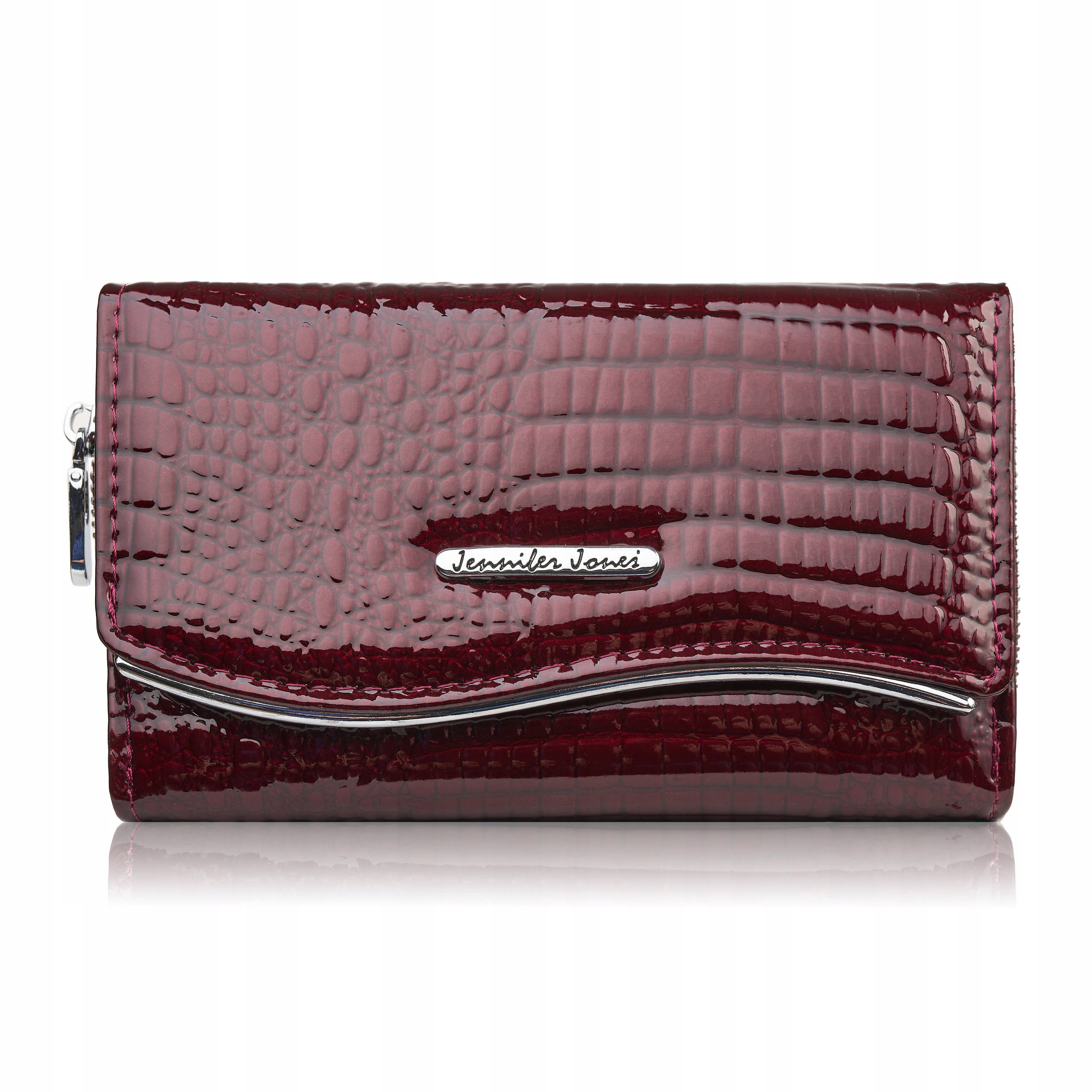 Portfel damski skórzany lakierowany z tłoczeniem croco burgundowy