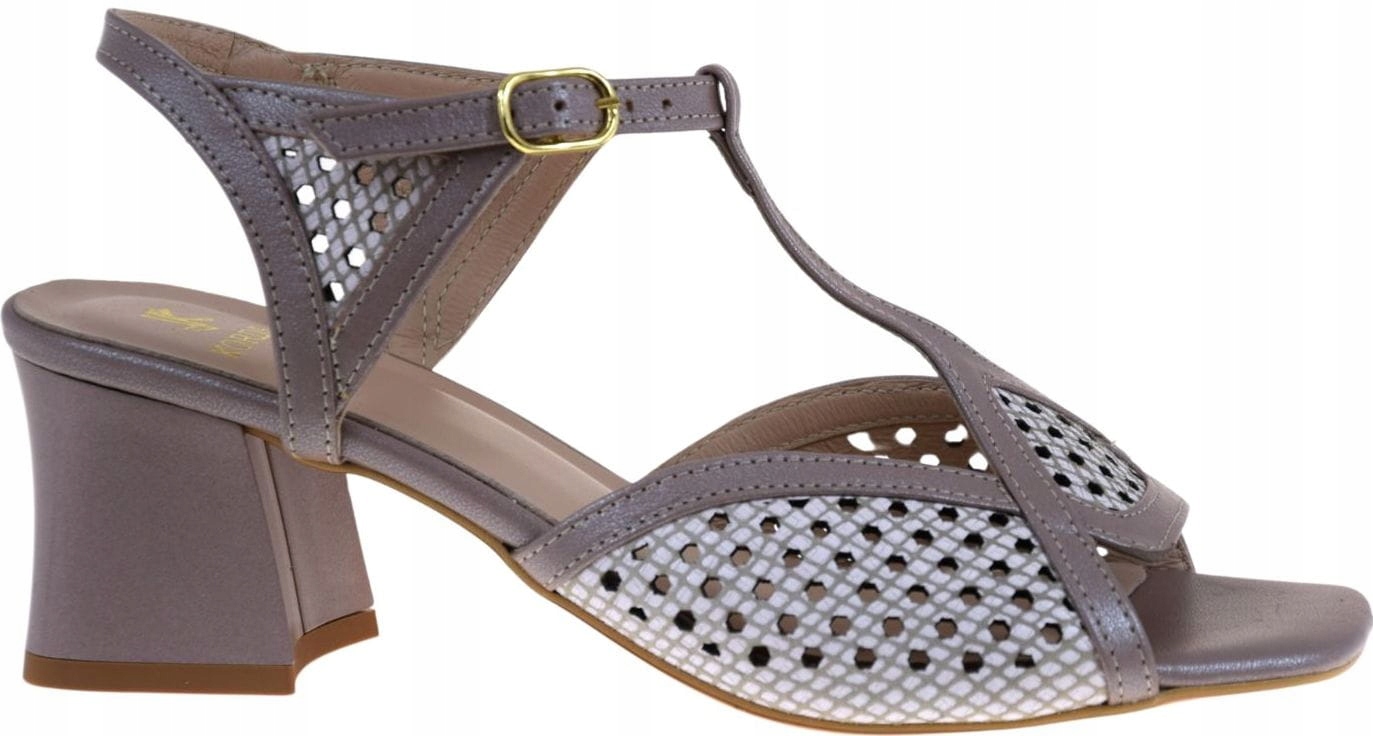 Elegantní béžové sandály na podpatku z přírodní kůže, pohodlné, Kordel 2825 R39