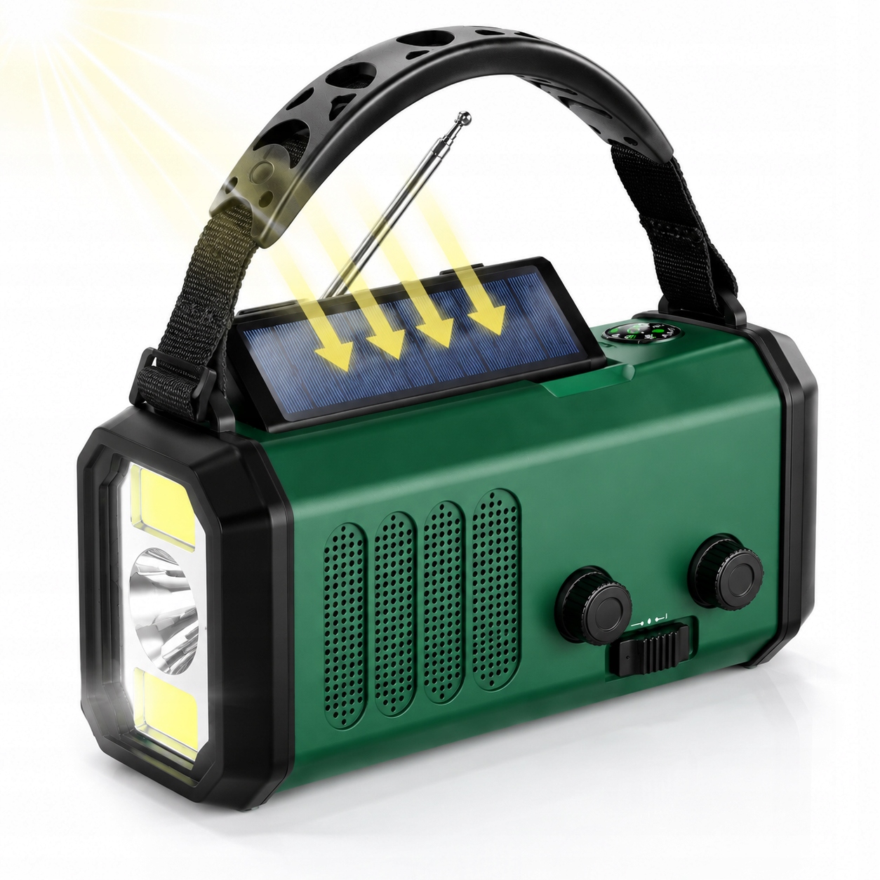 Solární Survivalové Rádio Dynamo Powerbank 10000 mAh Svítilna 3v1 Turistická