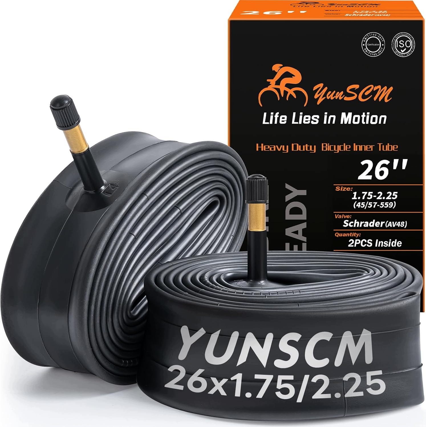 YunSCM 2x Dętka rowerowa 26x1.75-2.25, 45/57-559, Av 48mm, Uniwersalna