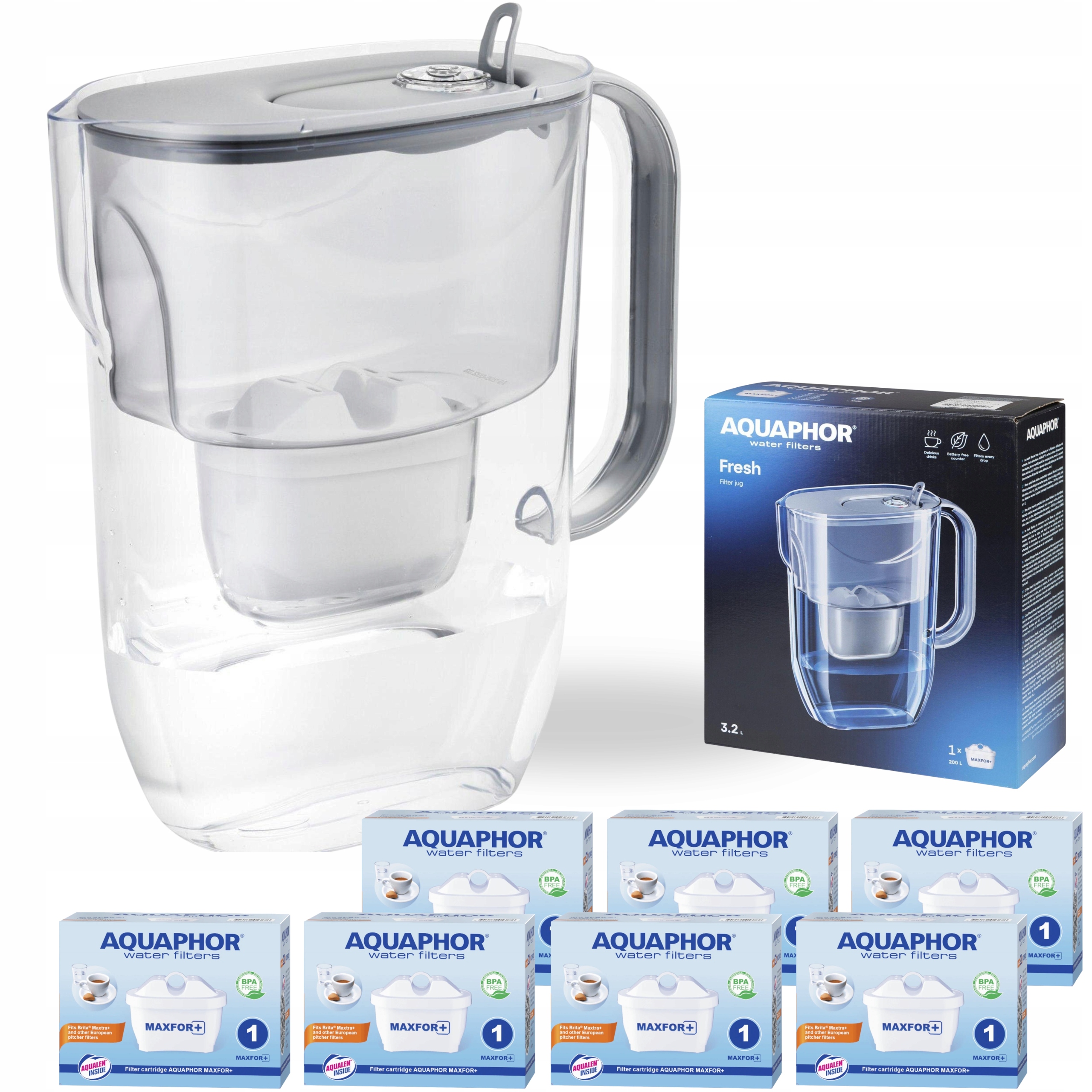 Filtrační konvice na vodu Aquaphor Fresh 3,2L Šedá se 7 vložkami Maxfor+