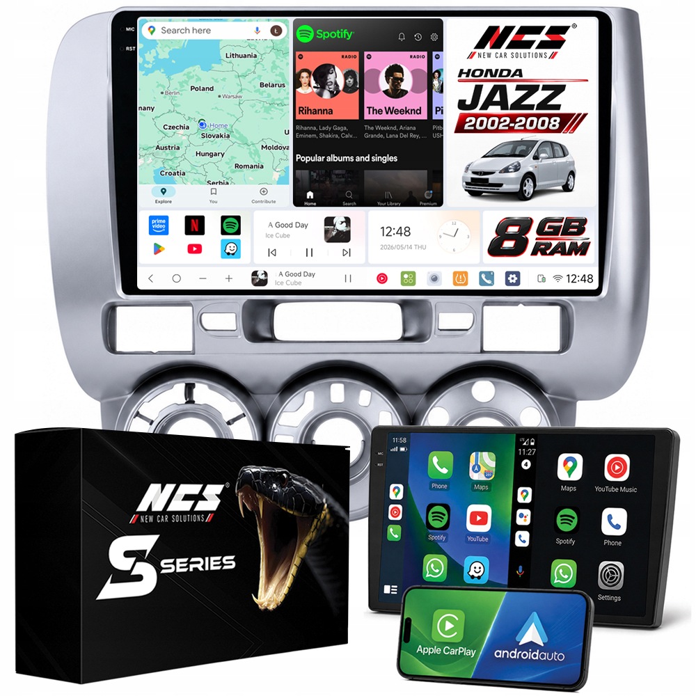Rádio Navigace Ncs DS9 Honda Jazz 2002-2008 Android 8GB Lte 9″