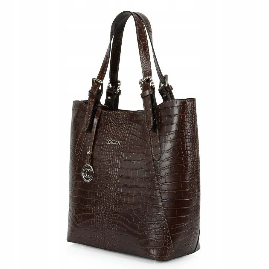 Włoskie torebki damskie eleganckie a4 ciemnobrązowe skórzane marki LOCCATI Marka Loccati