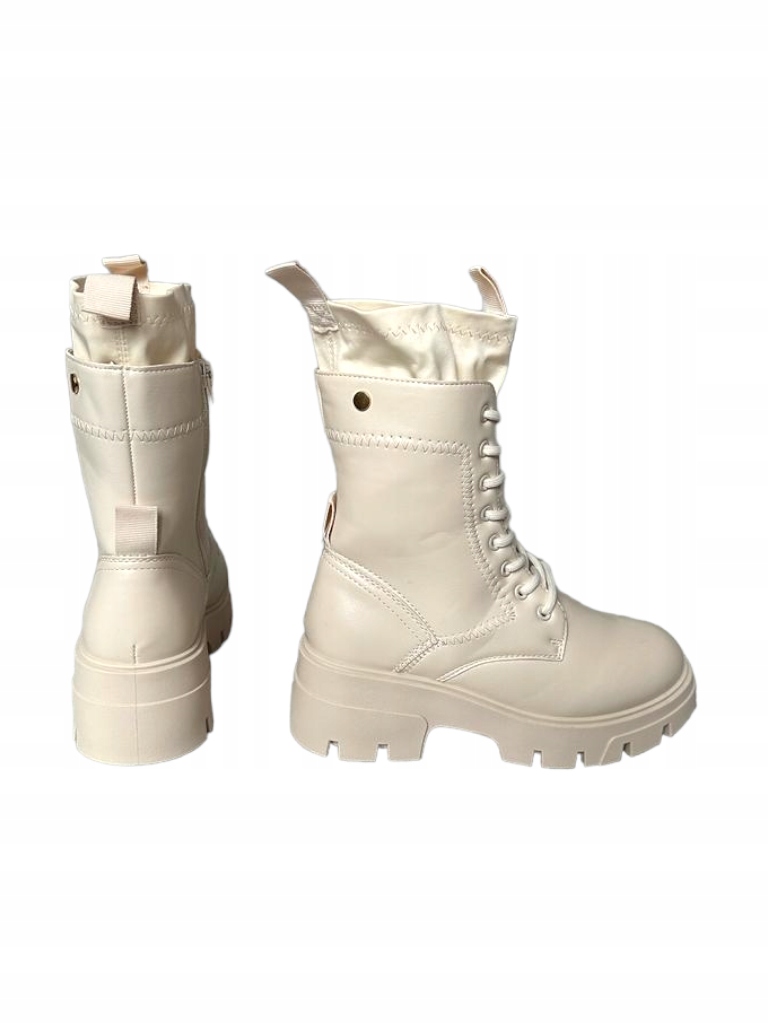 KREMOWE TRAPERKI Z WYSTAJĄCĄ CHOLEWKĄ WORKERY NA ZAMEK 39 Model traperki