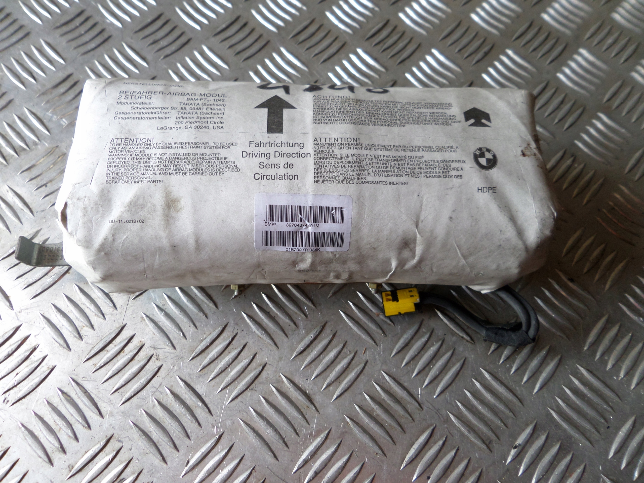 PODUSZKA AIRBAG PASAŻERA BMW 3 E46 39704374401M