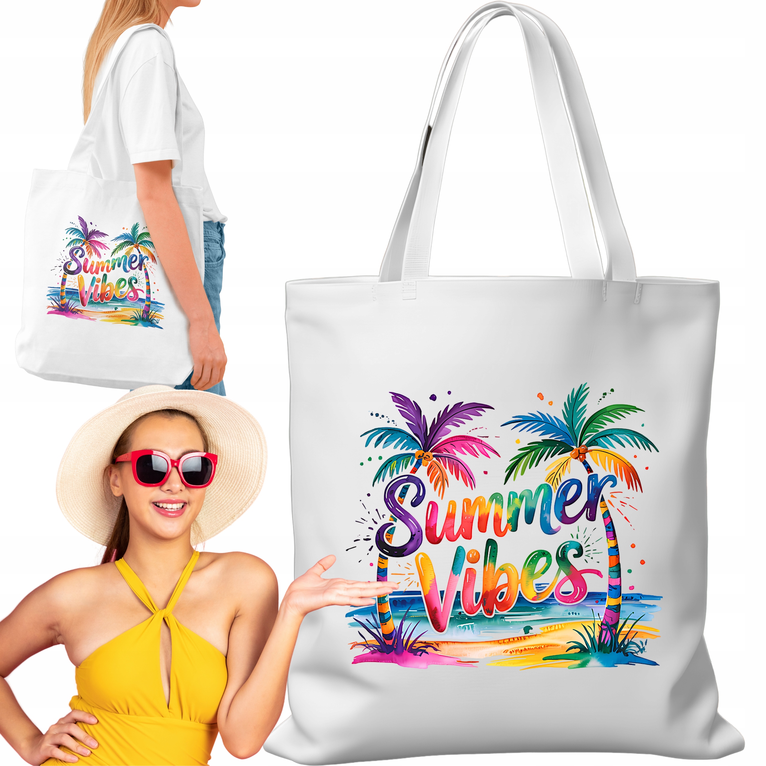TORBA NA ZAKUPY NA RAMIĘ LATO PLAŻOWA WYGODNA MATERIAŁOWA SHOPPERKA PREZENT