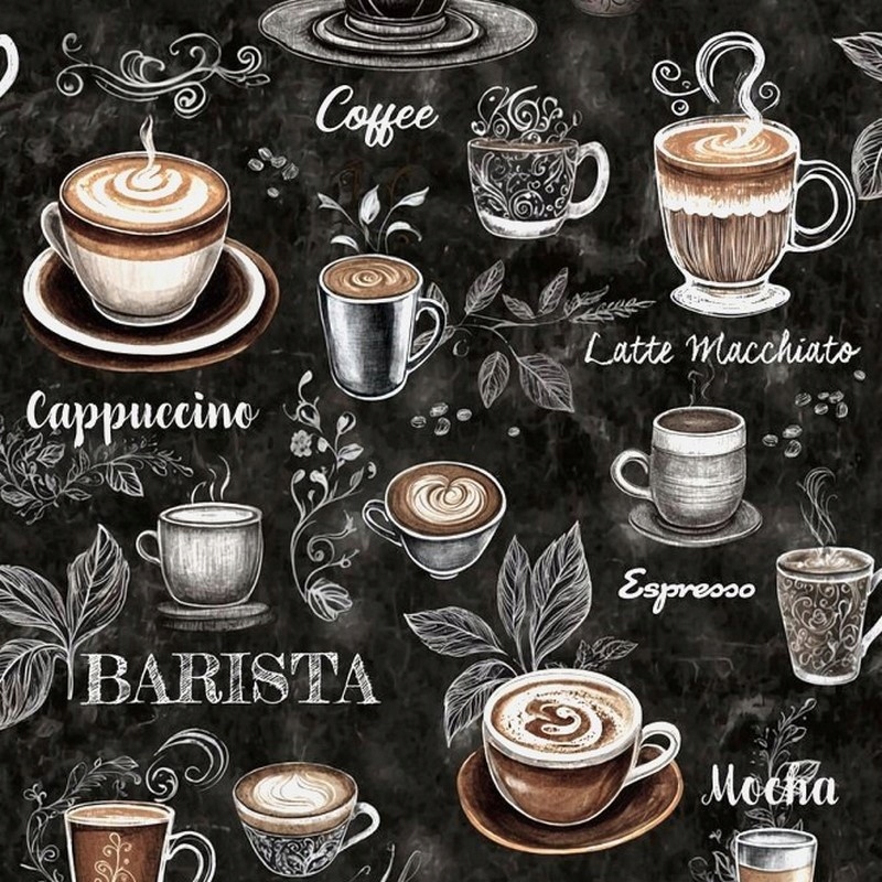 Tapeta kawa filiżanki barista czarne tło na flizelinie zmywalna