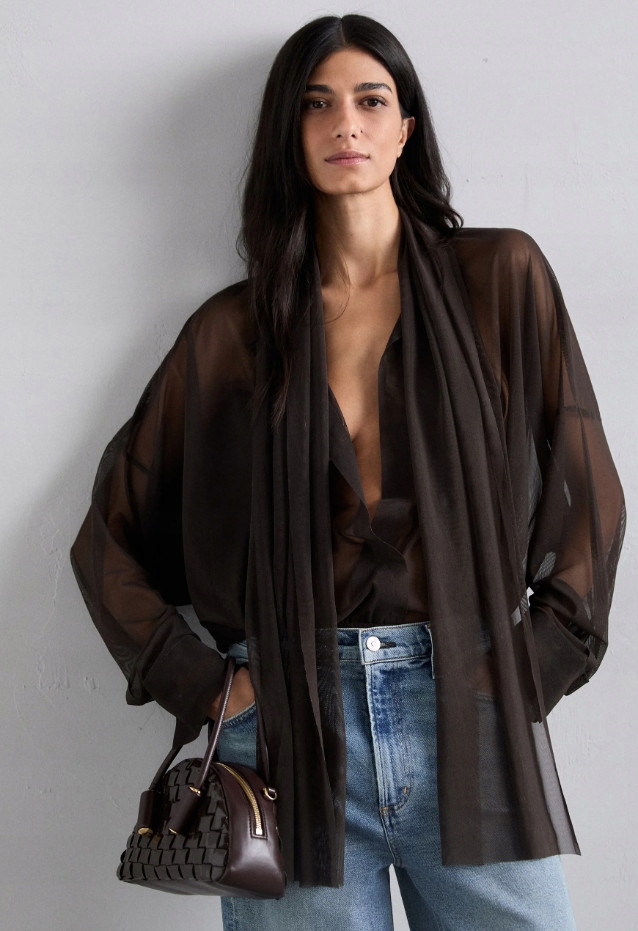 Norma Kamali Halenka Ze Síťoviny Hnědá L