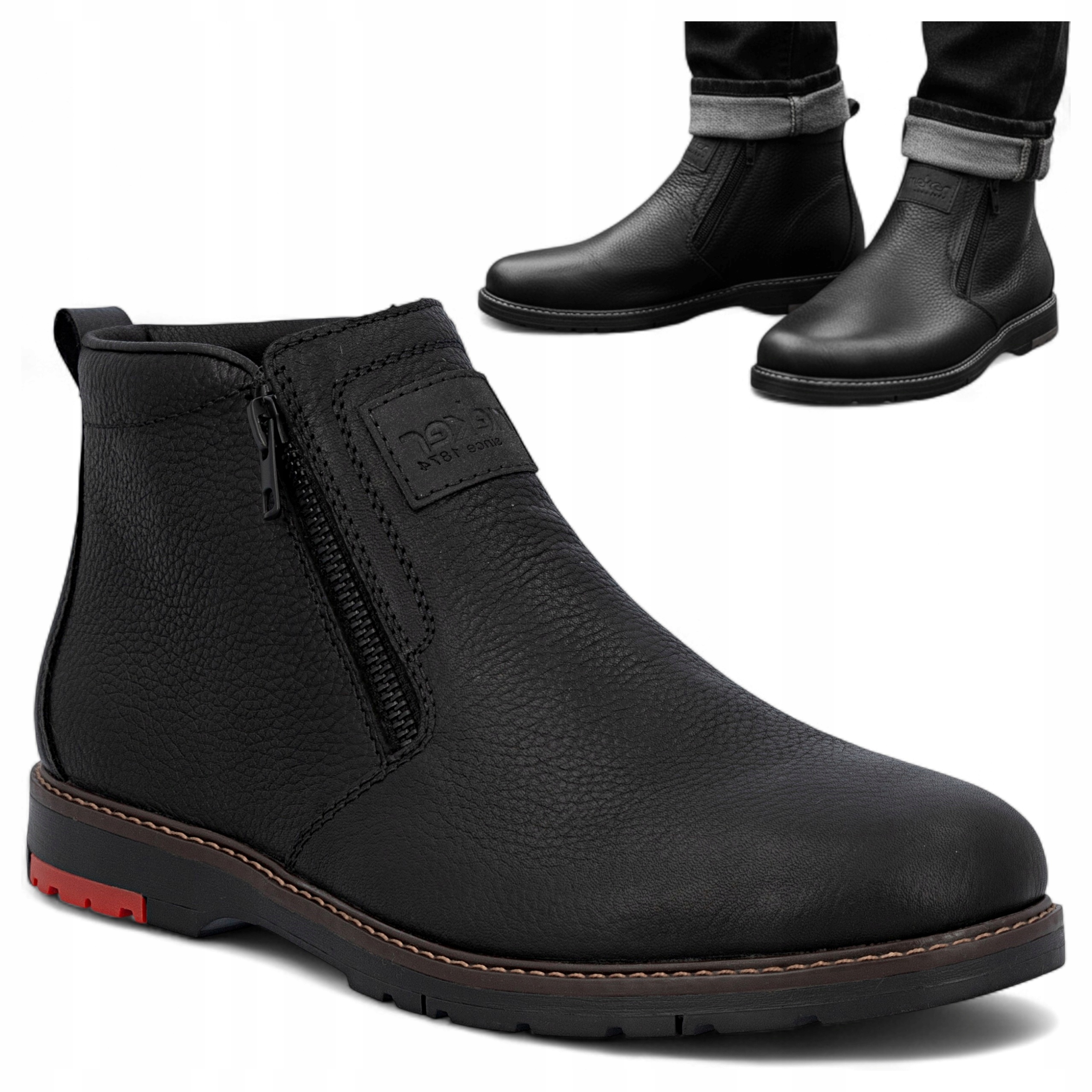 Pánské polobotky Z Přírodní Kůže Rieker 44 na zimu teplé Pohodlné kotníkové boty módní