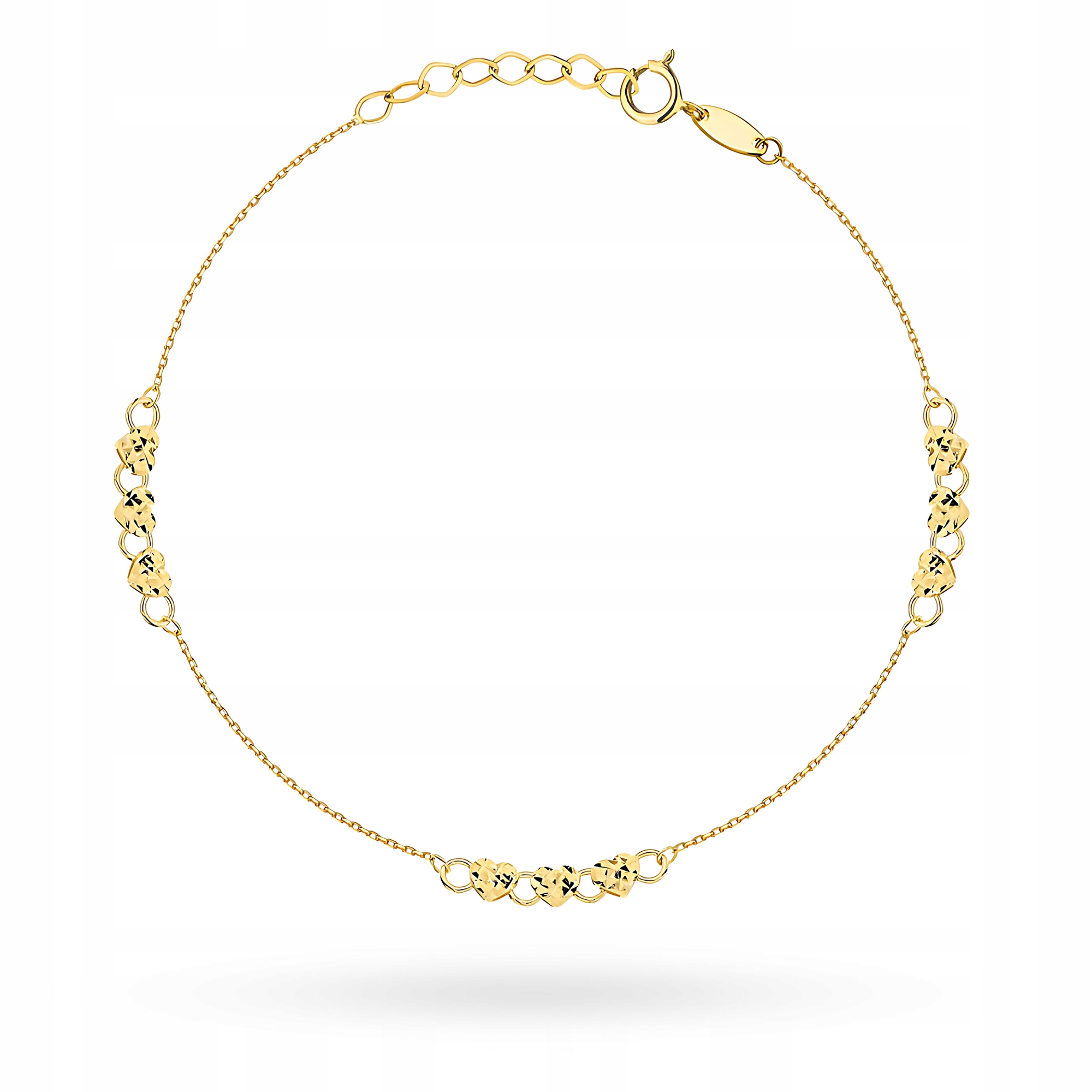 Zlatý Ženský Náramek pr. 585 s diamantovými srdíčky 14k