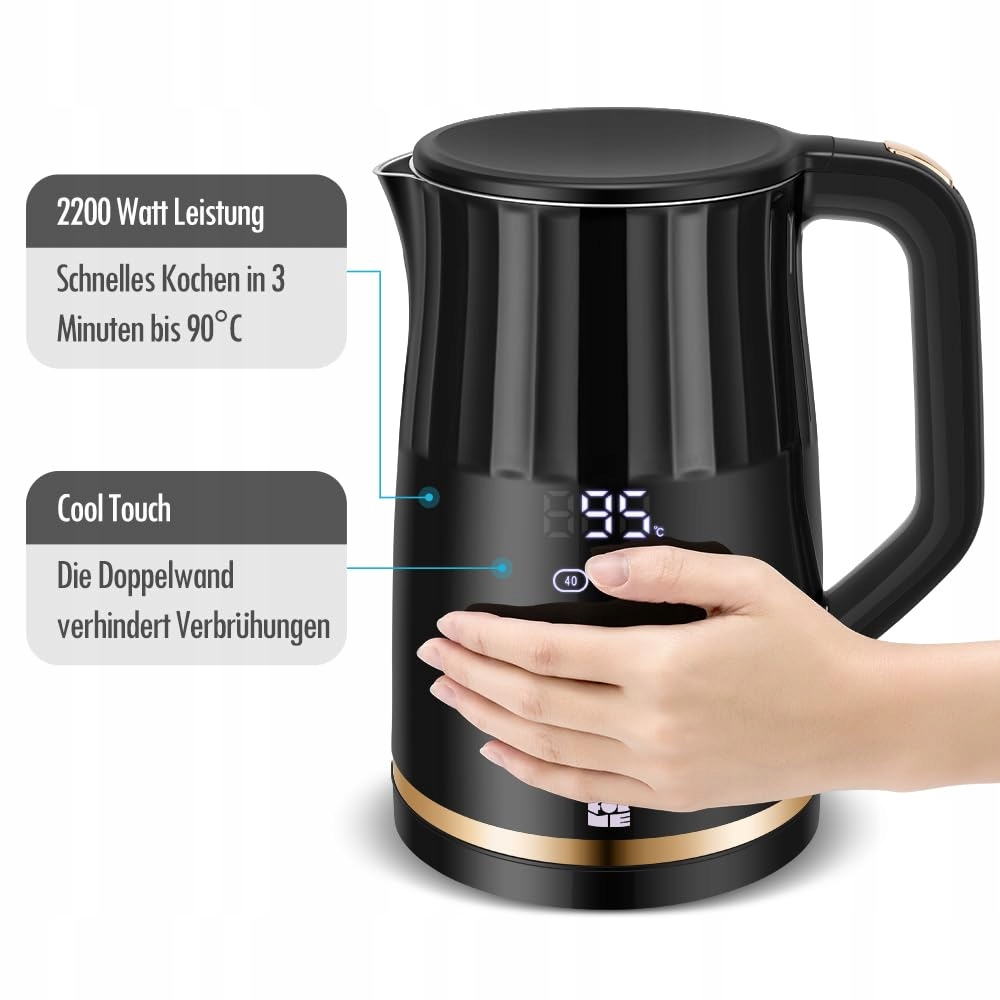 FORME Czajnik Elektryczny 1,7L Stalowy Regulacja Temperatury LED Wyświetlac — miniatura 6