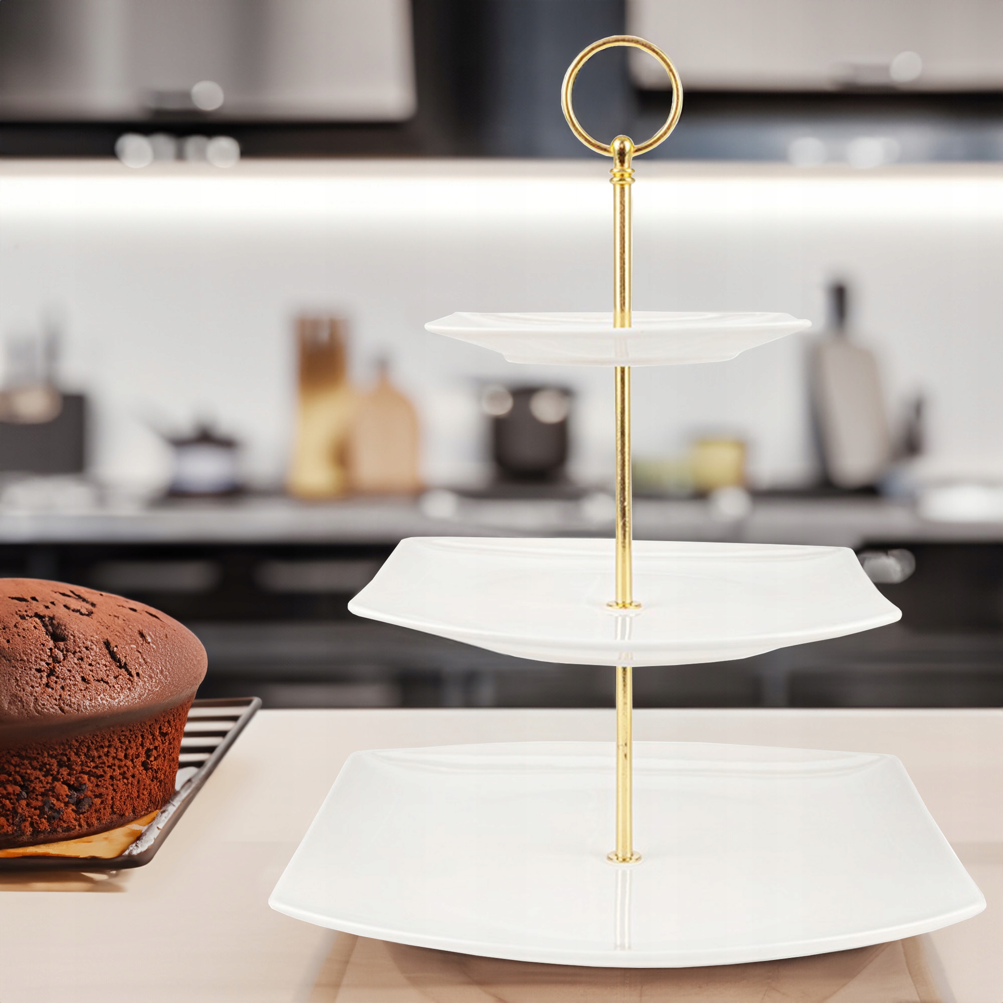 PATERA PORCELANOWA PIĘTROWA BIAŁA NOWOCZESNA NA CIASTO OWOCE 3-POZIOMOWA