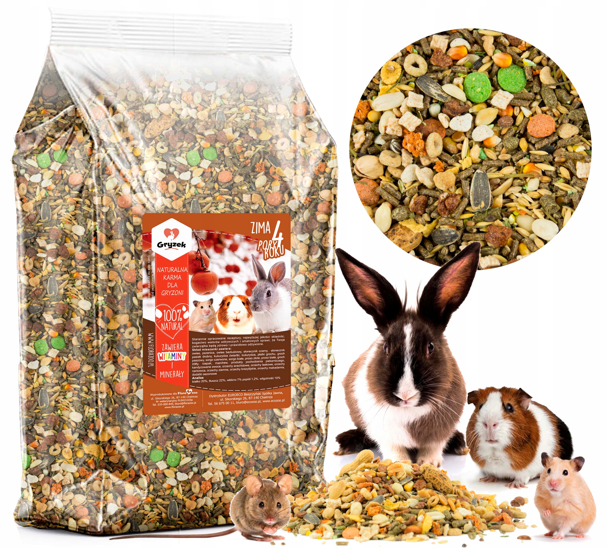 NATURALNY POKARM KARMA DLA KRÓLIKA ŚWINKI GRYZONI 4 PORY ROKU ZIMA 20L