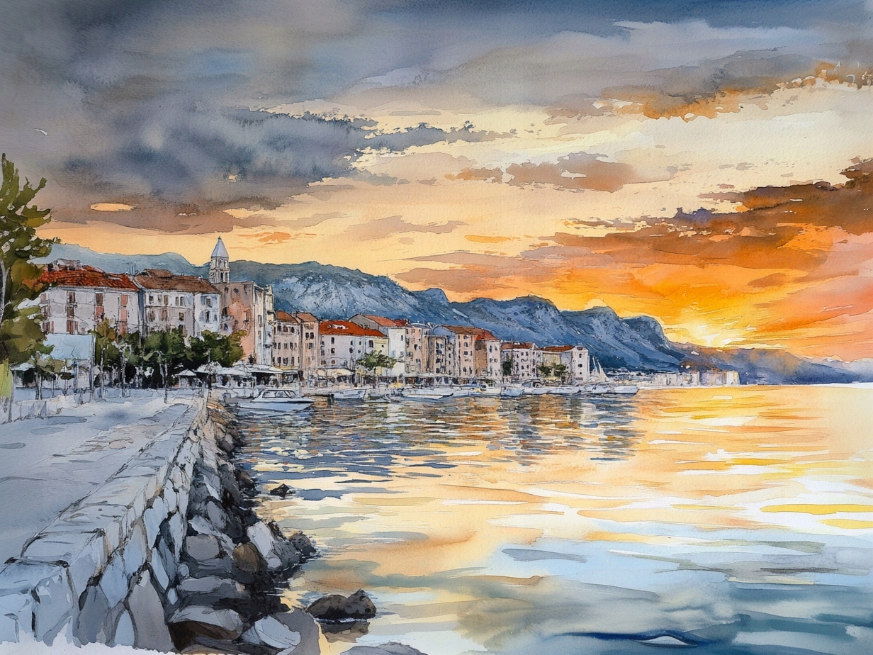 Obraz Na Plátně Canvas Krajina Chorvatsko Západ Slunce Městečko 80x60