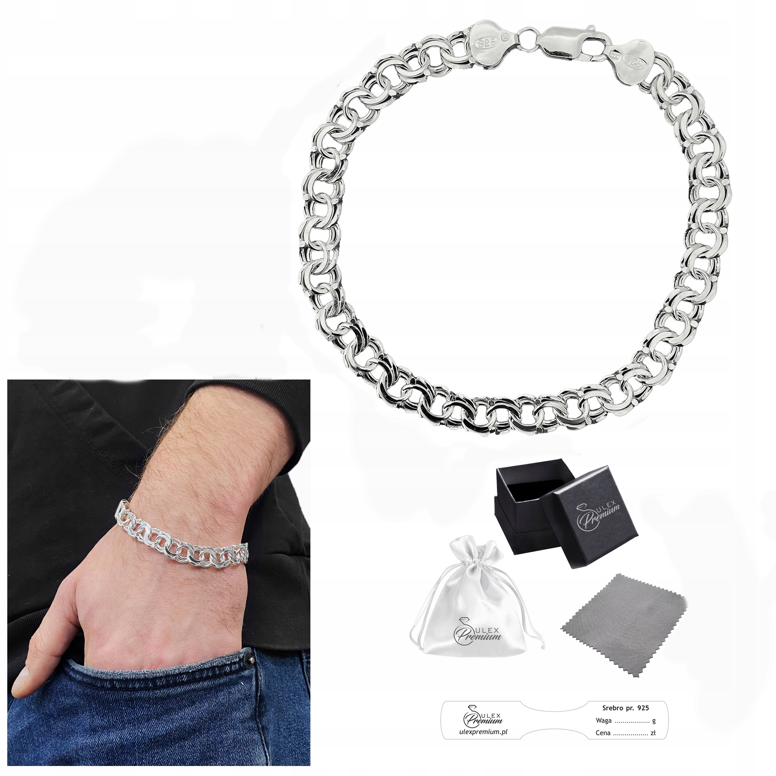 Náramek Stříbro ryzost 925 Dárek pro muže Garibaldiho 22 cm x 0,95 cm