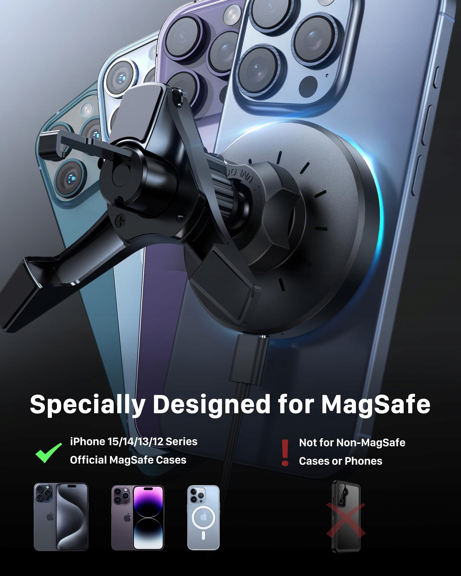 YOSH Uchwyt Samochodowy MagSafe 15W Ładowarka Bezprzewodowa iPhone — miniatura 6