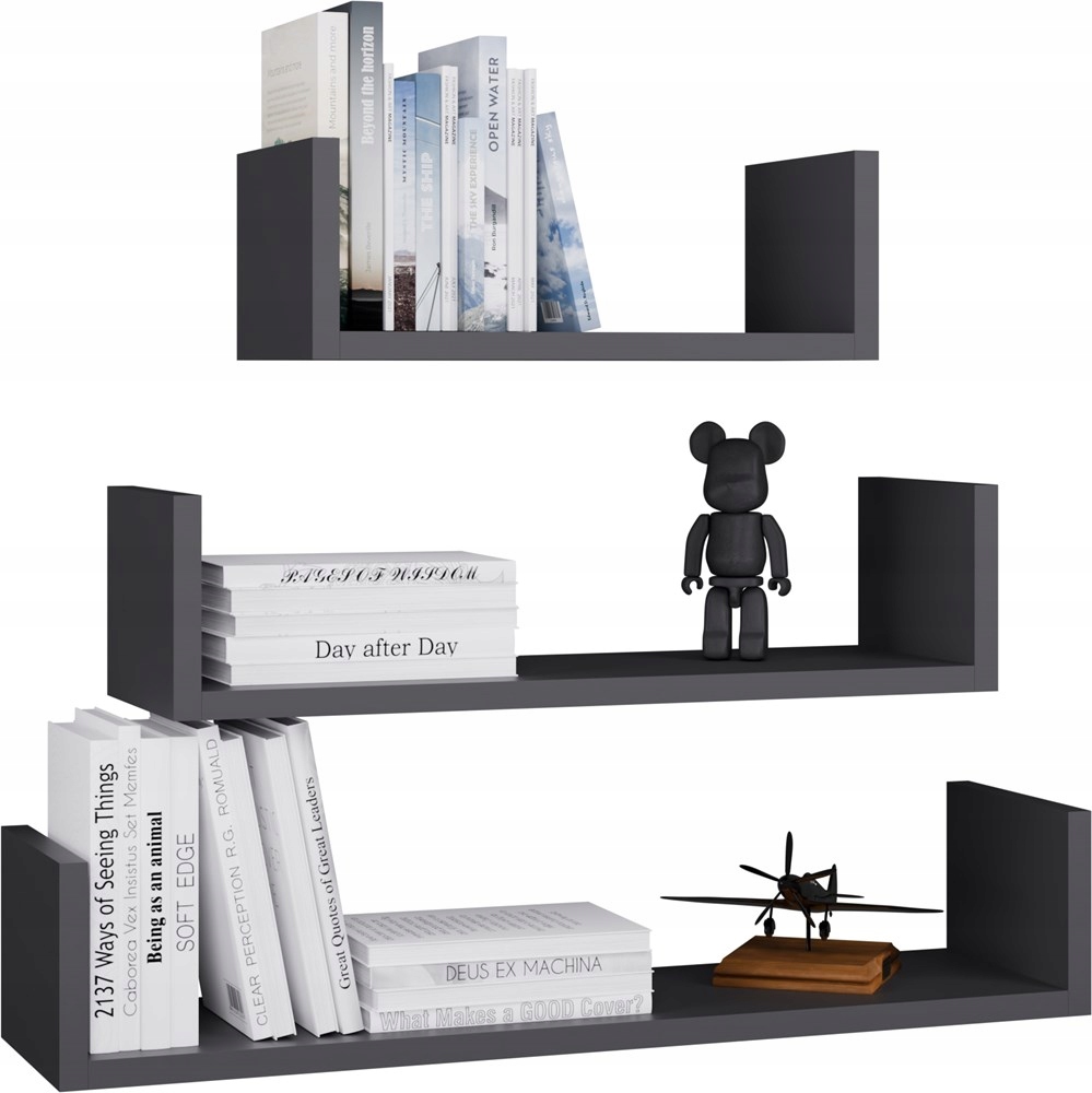 Závěsná Police Mobi 3P Komplet 3x – Moderní Nástěnné Police Antracit