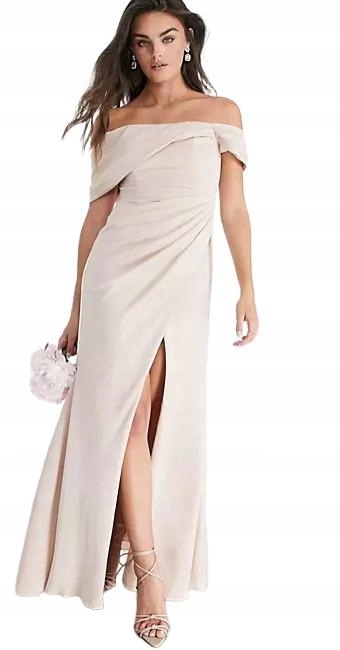 Šaty Maxi Béžové S Odhalenými Rameny, Velikost M