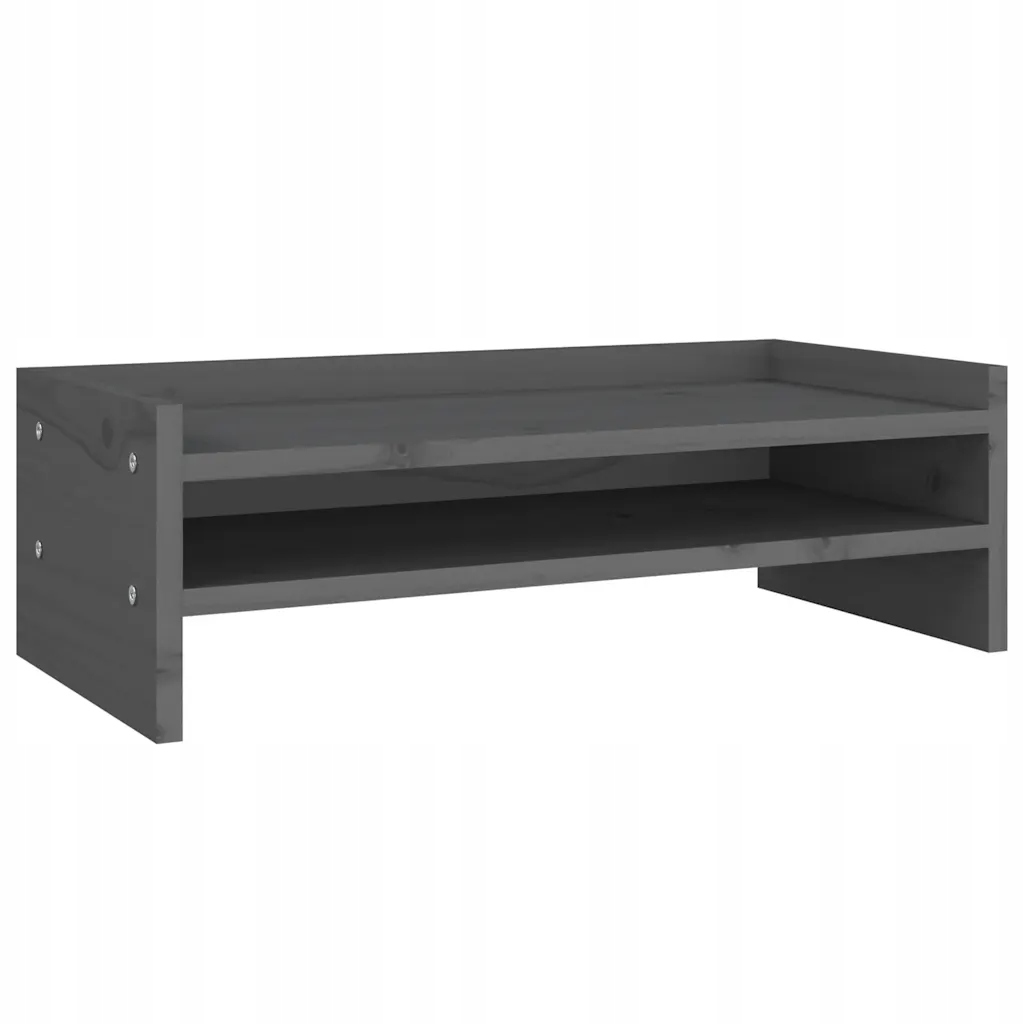 Podstawka pod monitor z litego drewna sosnowego, szara, 50x24x16 cm