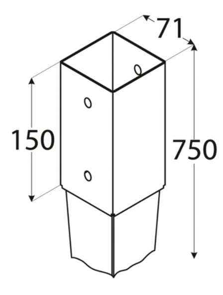 PODSTAWA SŁUPA KOTWA WBIJANA DO PERGOLI 71x71x750 Rodzaj podstawa słupa