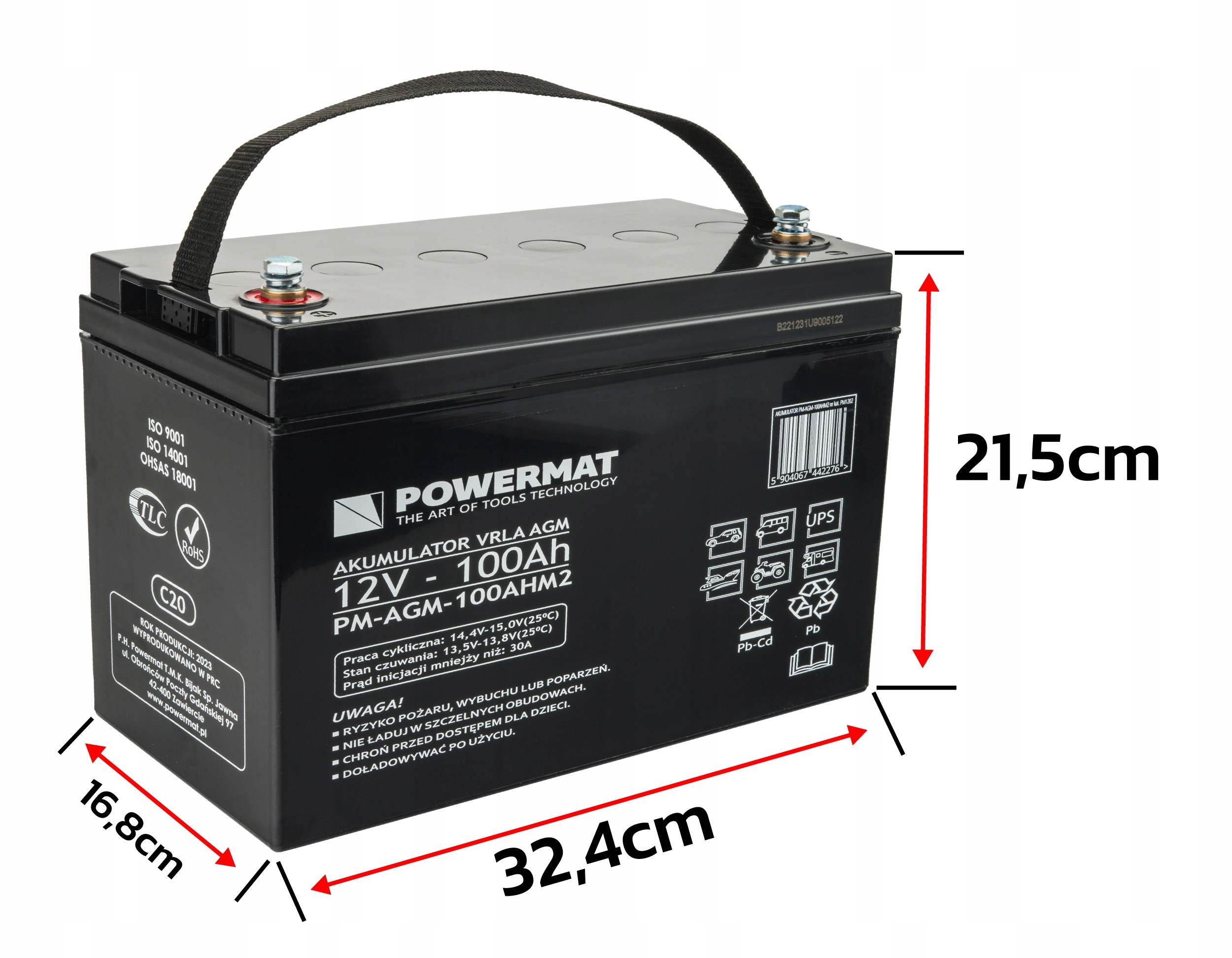 Akumulator VRLA AGM 12V 100Ah Bateria do UPS C20 Waga produktu z opakowaniem jednostkowym 25.1 kg