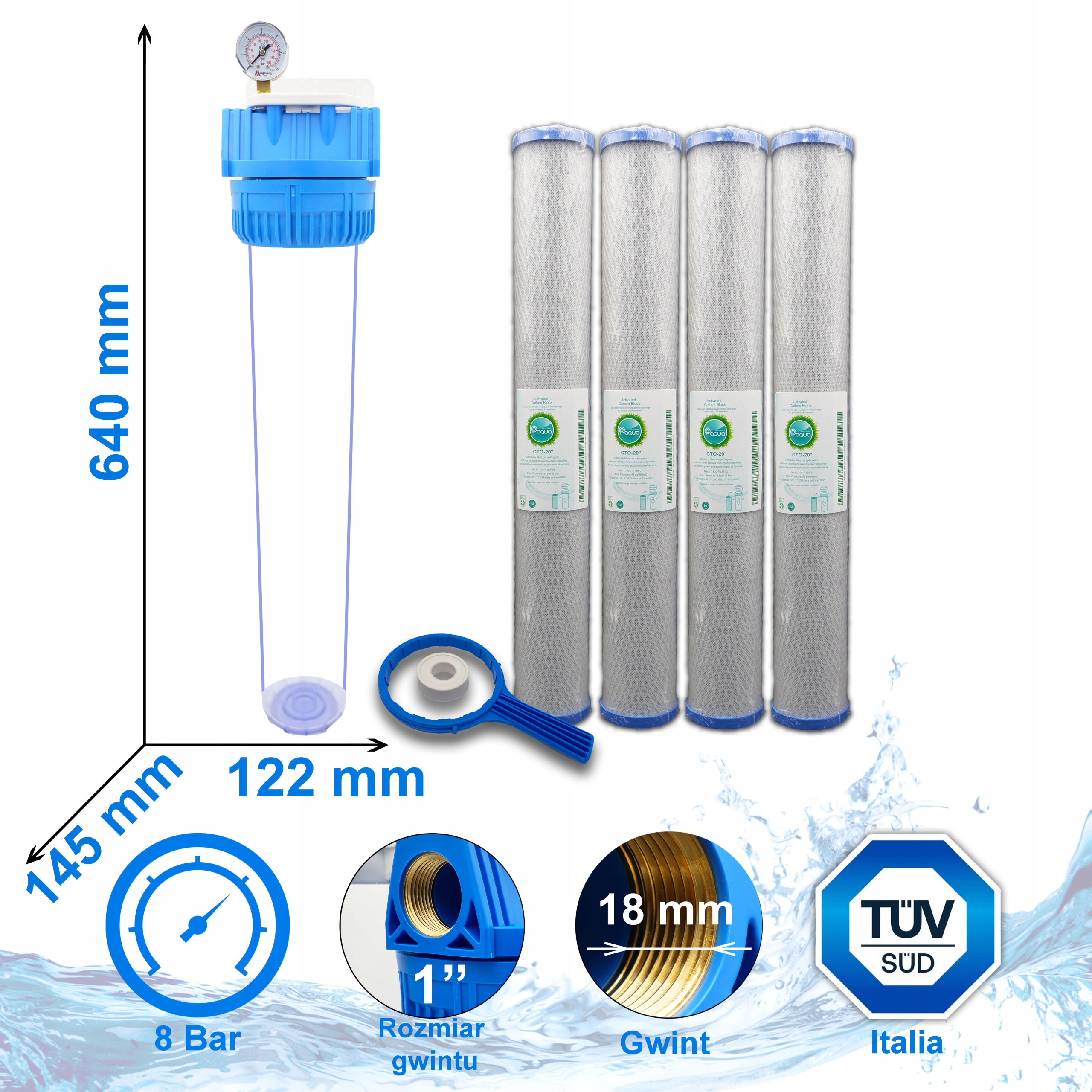 Filtr do wody korpus Slim 1" + wkład węgiel
