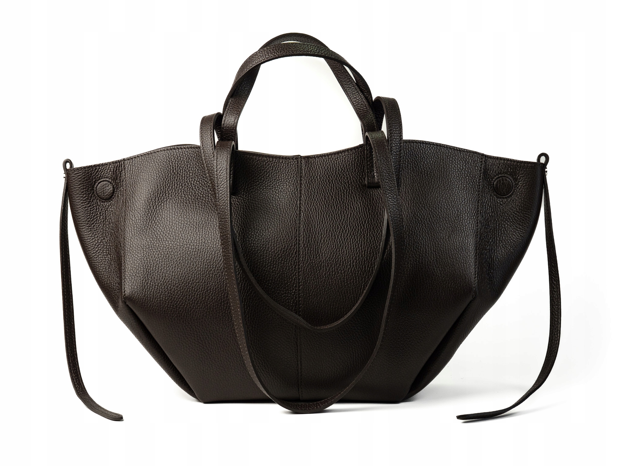 Torebka Damska Skórzana Duża A4 Shopper Pojemna na Magnes Gorzka Czekolada