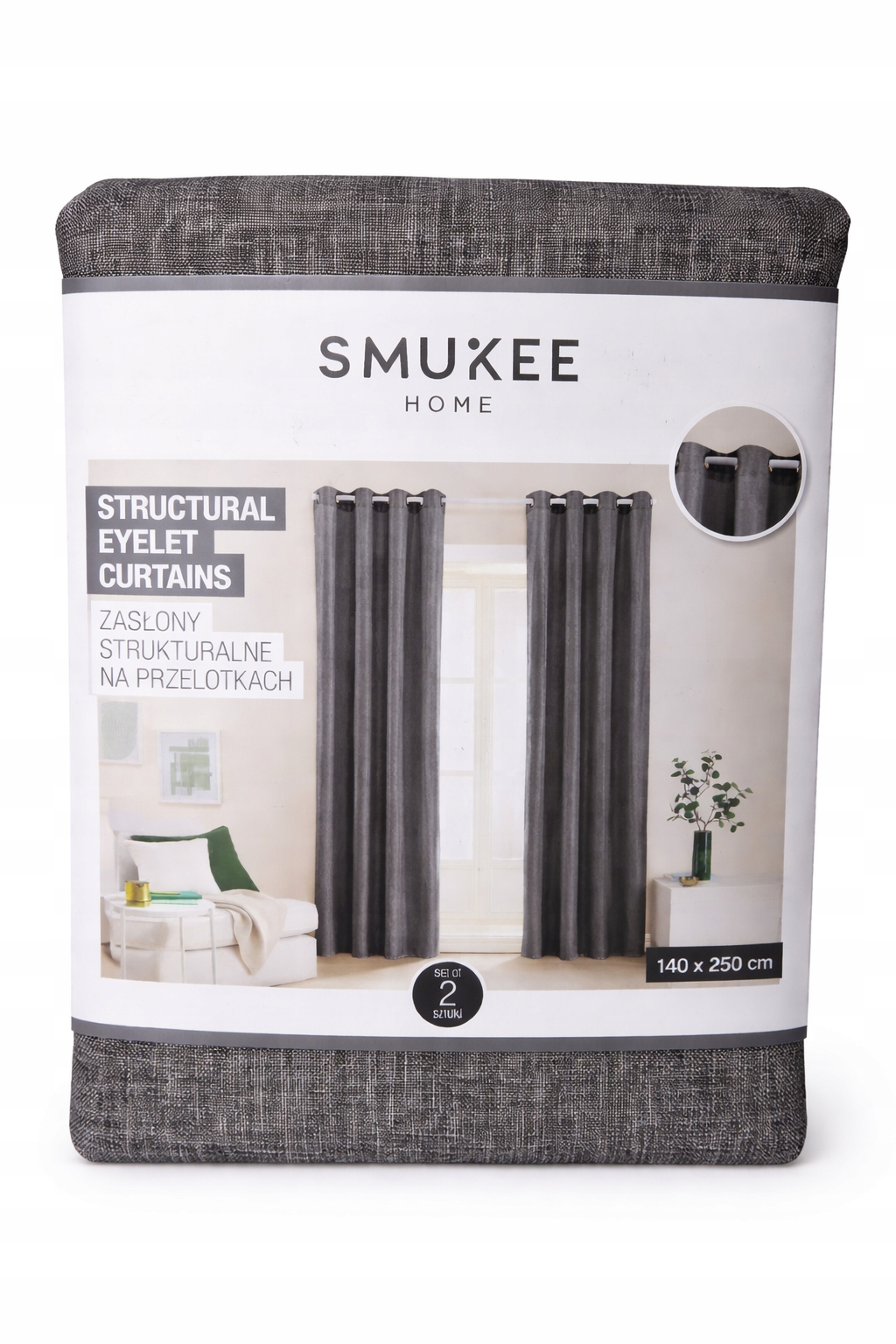 Strukturované záclony komplet 2ks Smukee 140x250 na kolečkách s průchodkami