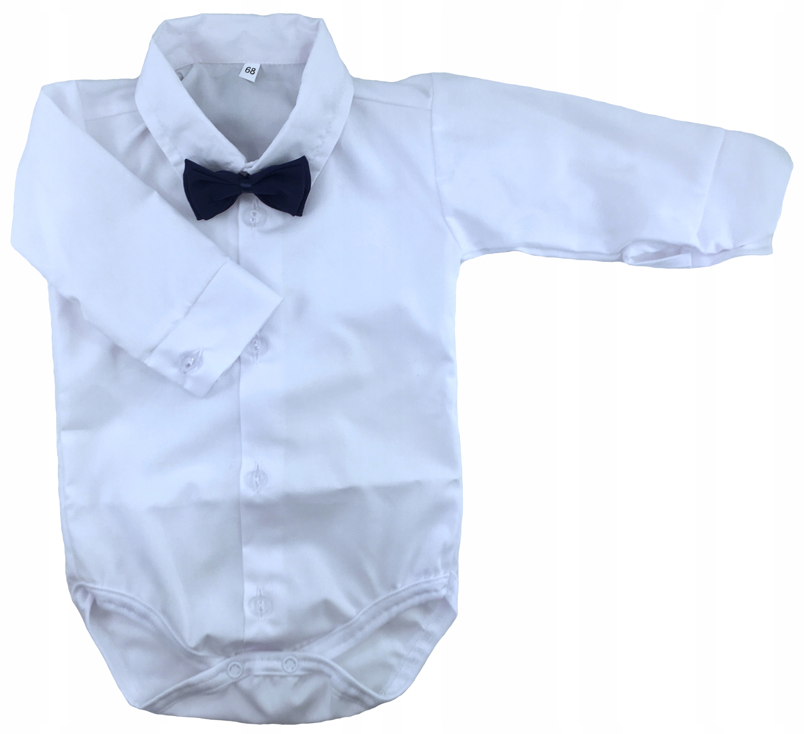 KOSZULOBODY + granatowa MUCHA białe wizytowe 80 cm +9m koszula do Chrztu