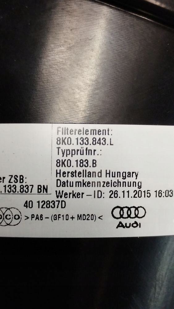 Audi A5 Sportback 8TA 2.0 TDI Gehäuse filter luft 8K0133843L
