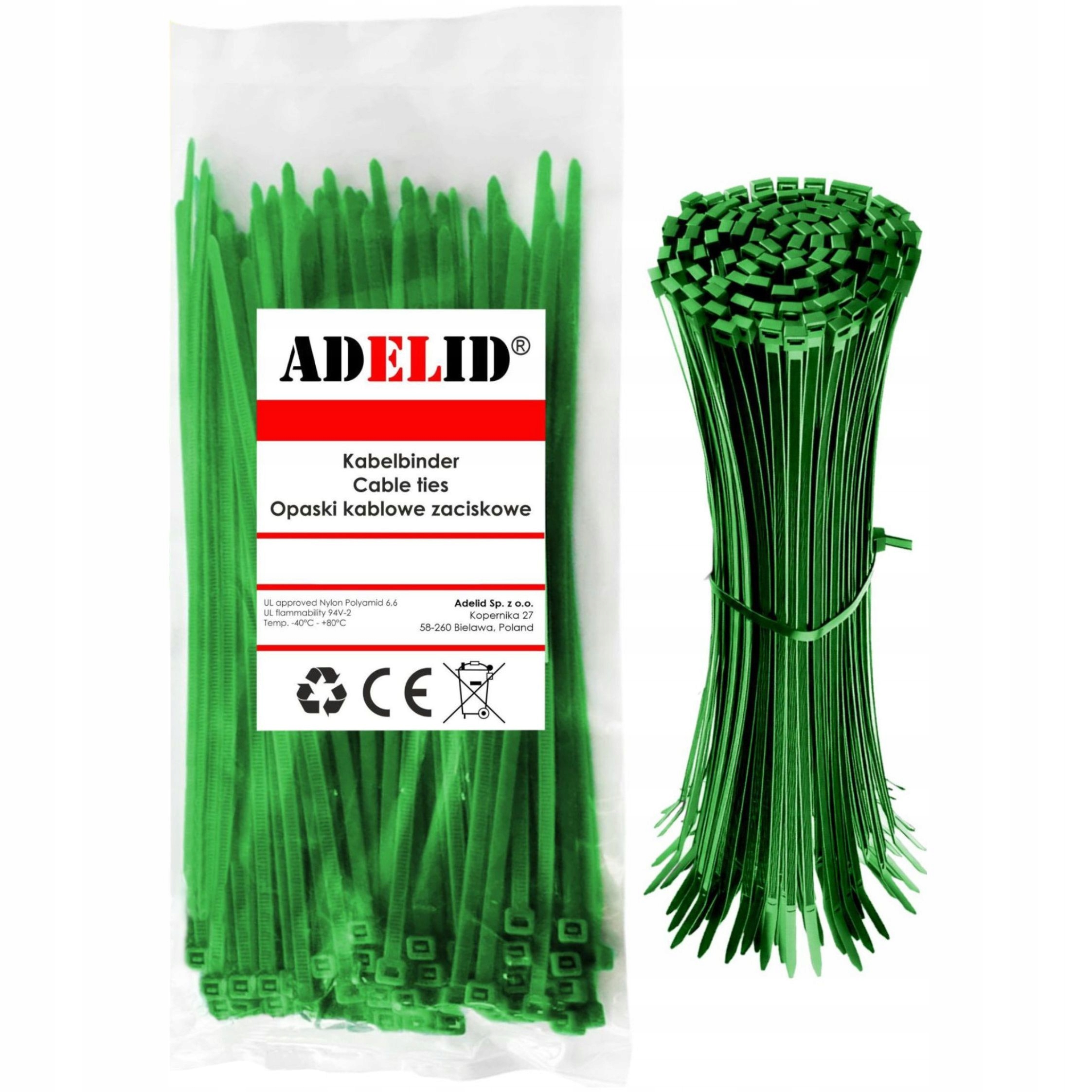 Mocne Opaski Zaciskowe Kablowe Trytki Zielone Taśma 3,6X300 100 Szt
