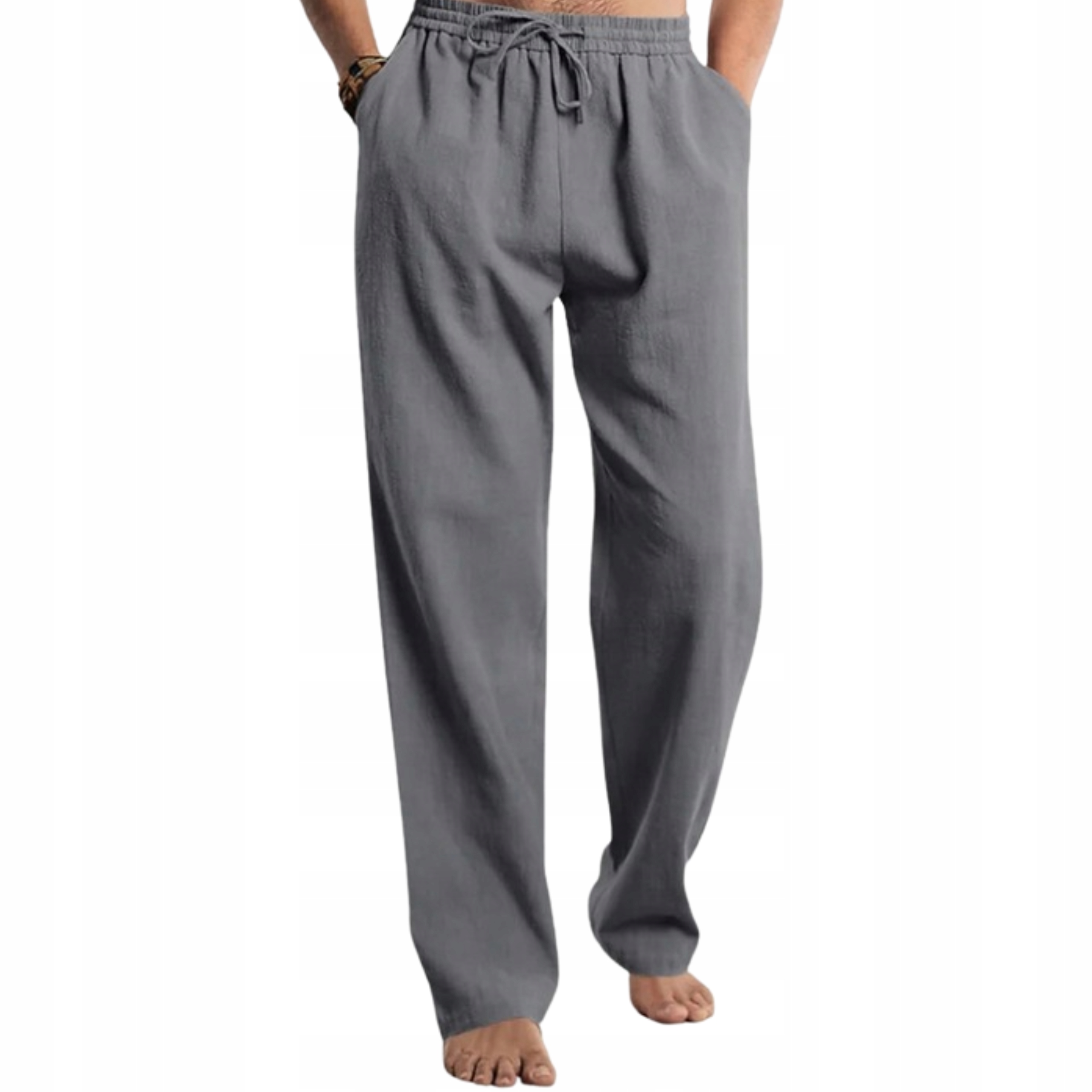 Letnie bawełnianie spodnie męskie przewiewne luźne oddychające z gumką