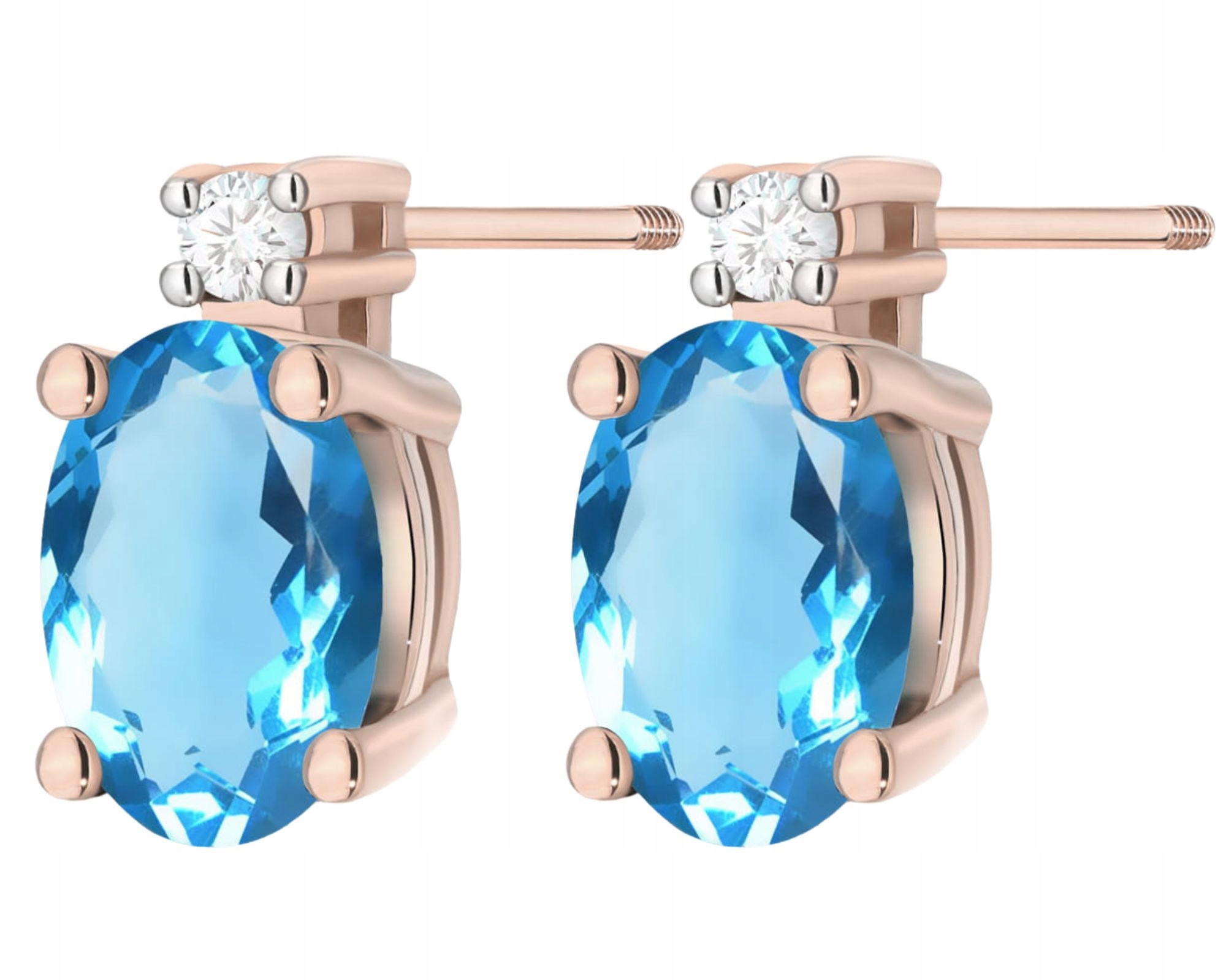 Růžové Zlato Náušnice S Topazem A Brilianty Zlato 585 14K Dárek Gravírování