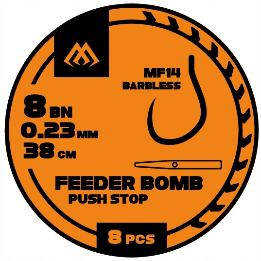 Przypony gotowe 38cm feeder bomb żyłka hak nr14 bezzadziorowe z Push Stopem