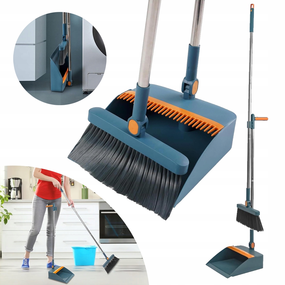 Levně Vertikální sada metly a lopatky s dlouhou násadou a otočnou hlavou o 180°