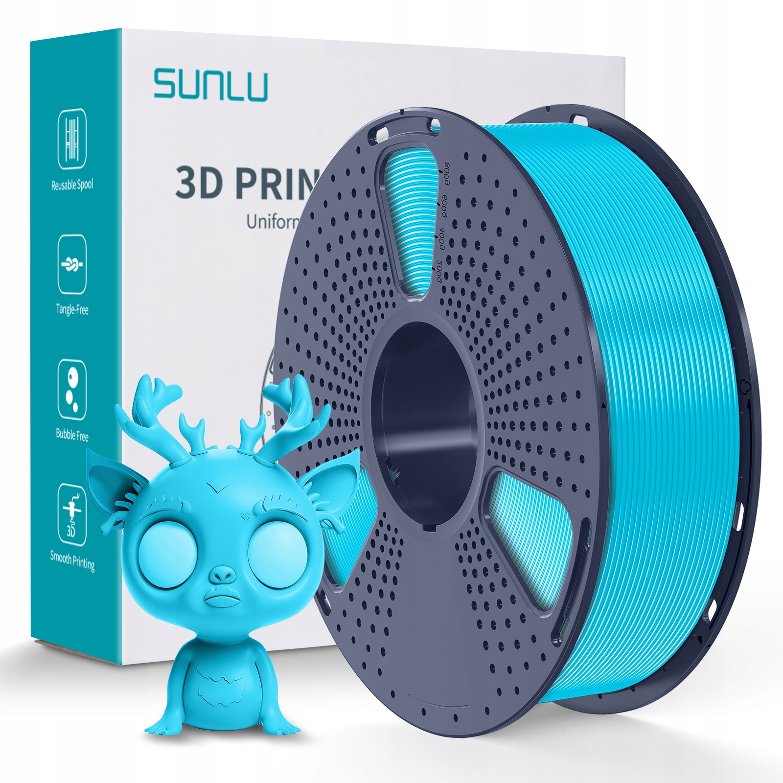 Filament SUNLU 1.75 mm PLA+2.0 cyan 1 kg szpula wielokrotnego użytku