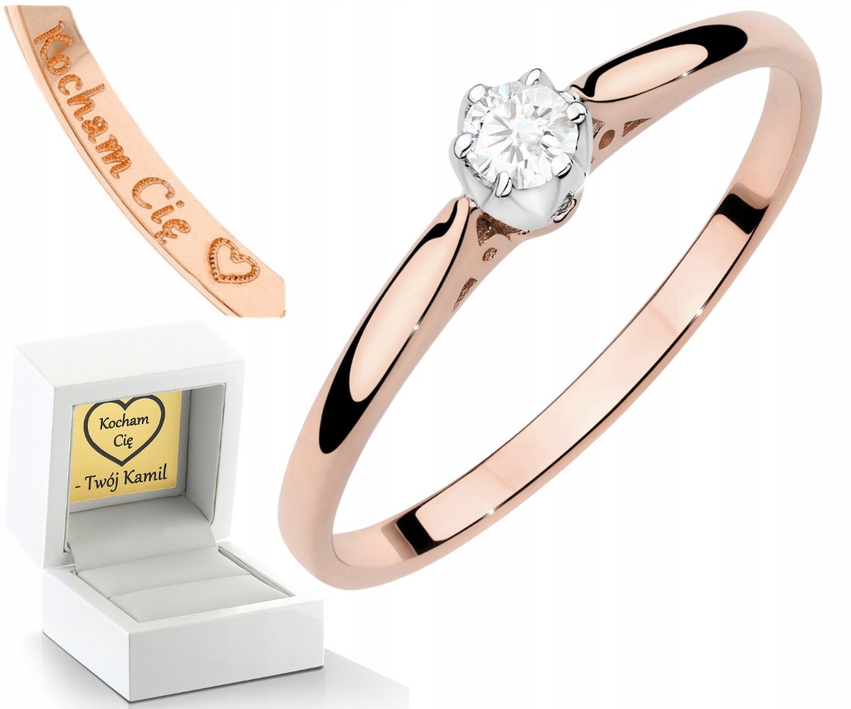 Růžové Zlato Prstýnek S Briliantem Gravírování 585 Bonus Dárek